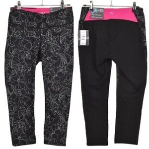 NWT Gap Fit Mid Rise Black Pink Floral Capri Legging Workout Size Small